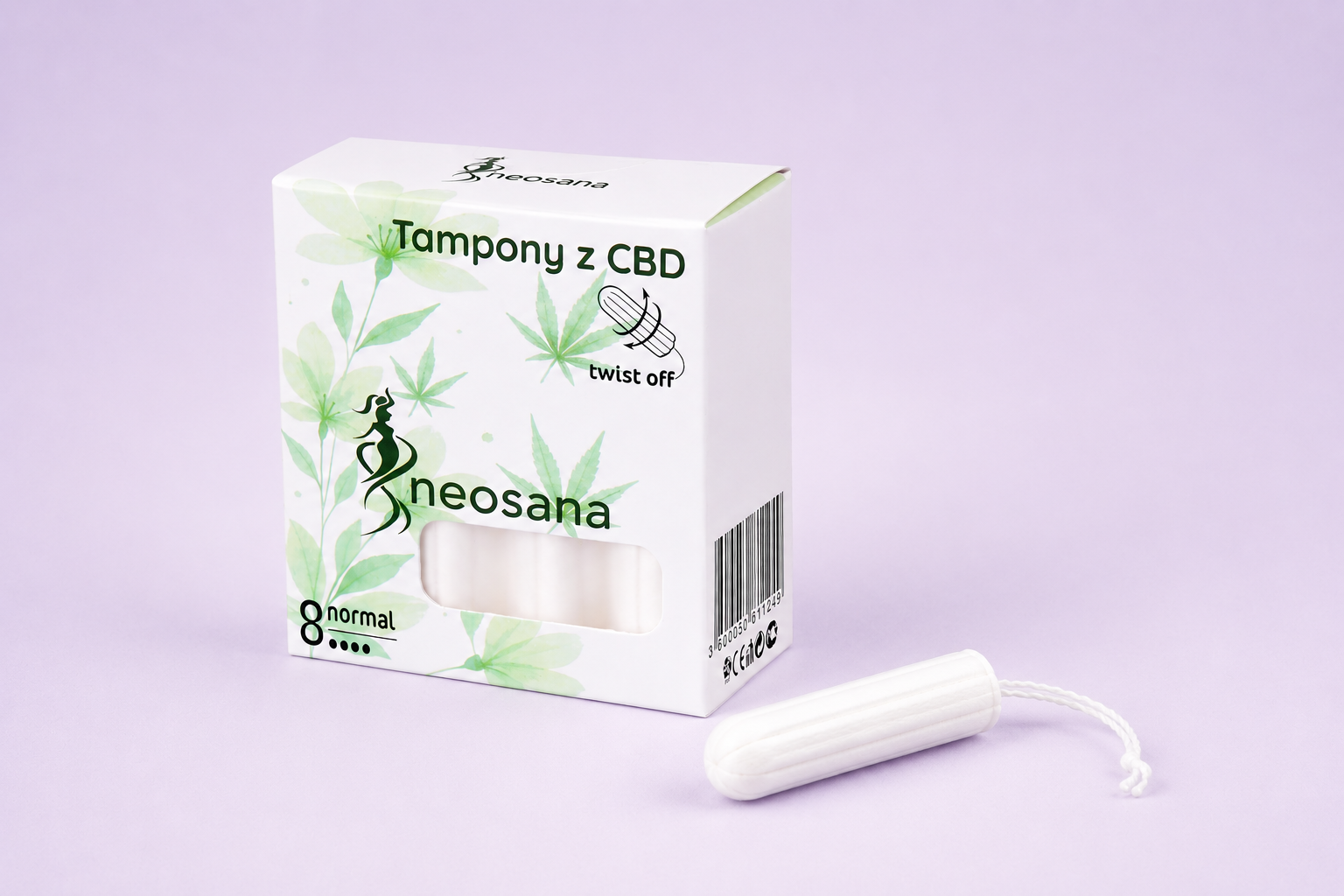Tampony Neosana z CBD — opakowanie i tampon